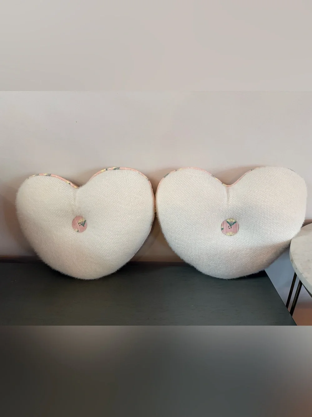 Heart Reversible Mini Decorative Pillow White Soft Pink Flower Floral- Set of 2